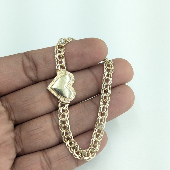 10kt Real Gold Heart Chino Bracelet 7 Inches - Picture 7 of 9